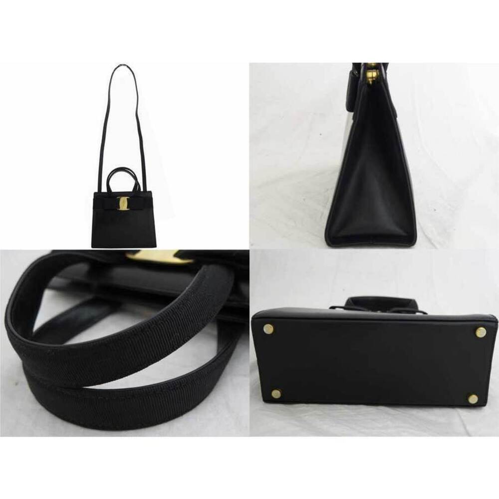 Salvatore Ferragamo Ribbon Shoulder Handbag Black Vara Bag Canvas Leather